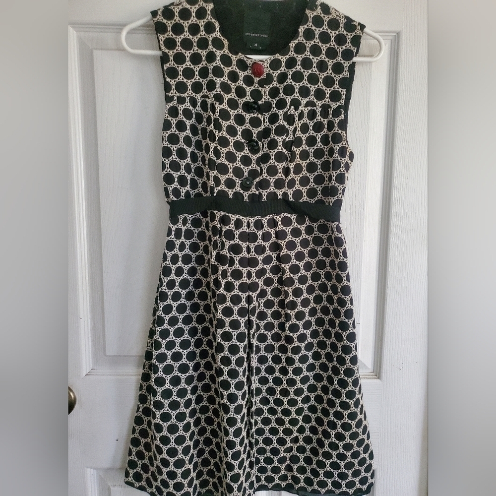 Anna Sui For Anthropologie Black And White Embroidered Sleeveless Dress, Size 4 - Picture 3 of 10
